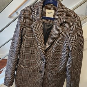 Abercrombie & Fitch Wool Blend Blazer Coat Brown Plaid XXS